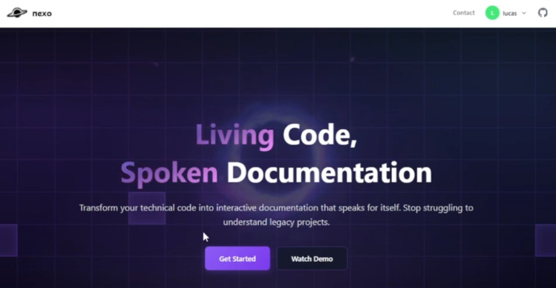 Nexo home page: Living Code, Spoken Documentation